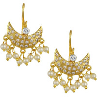 Vama Fashions Half Moon Or Peacock Shape Maharashtrian Traditional Press on Bugadi Upper Ear Clip on Earrings for Women & Girls (Chandrakor White)