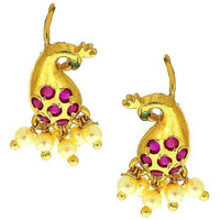 Vama Fashions Half Moon Or Peacock Shape Maharashtrian Traditional Press on Bugadi Upper Ear Clip on Earrings for Women & Girls (Peacock A)