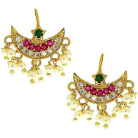 VAMA Fashions Half Moon Chand Shape Maharashtrian Traditional Press on Bugadi Upper Ear Clip on Gold Plated Earrings for Women and Girls (Chandrakor Multi)