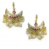 Vama Fashions Half Moon Or Peacock Shape Maharashtrian Traditional Press on Bugadi Upper Ear Clip on Earrings for Women & Girls (Half Moon Pink)