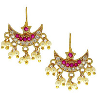 Vama Fashions Half Moon Or Peacock Shape Maharashtrian Traditional Press on Bugadi Upper Ear Clip on Earrings for Women & Girls (Chandrakor Pink)