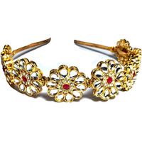 Pinoozclub Kundan Gold Plated Hair Band for Women and Girls/Bride (Kundan Flower)