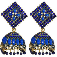 Fashion Frill Elegant Earrings For Women Blue Floral Design Gold Plated Cubic Zirconia Jhumka Earrings For Women Girls
