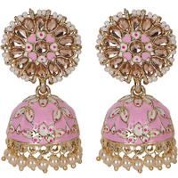 Shining Diva Fashion Latest Stylish Traditional Gold Plated Jhumki Earrings for Women & Girls (13609er), Gold Pink1, One Size