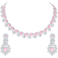 Atasi International Silver Plated Mint Pink Crystal Diamond Womens Necklace Set | Jewellery Set With Earrings | RMP5764