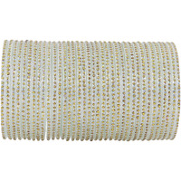 NMII Glass with Polka Dots & Glitter Stylish Fancy Bangles Set For Women & Girls | Glass Bangles | Traditional Women Bangles - Pack of 36 Bangle, (F181-Momos-White-2.6 Inches), Pack Of 36 Bangles