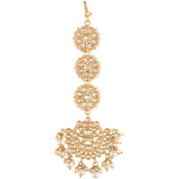 I Jewels 18K Gold Plated Matte Finish Traditional Pearls Kundan Studded Maang Tikka For Women/Girls