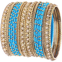 NMII Metal Base Metal Zircon Stone Bangle Set For Women & Girls (Blue) (Pack of 20)