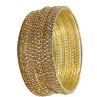 ZULKA Non-Precious Metal Base Metal with Zircon Gemstone Studded worked Glossy Finished Bangle Set For Women and Girls, (Golden_2.2 Inches), Pack Of 12 Bangle Set