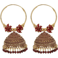 Shining Diva Fashion Latest Stylish Traditional Hoop Jhumki Earrings for Women & Girls (13624er), Gold Maroon, One Size