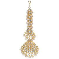I Jewels 18K Gold Plated Traditional Pearls Kundan Studded Maang Tikka For Women/Girls (T2872W)