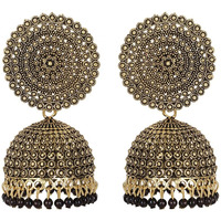 Shining Diva Fashion Latest Stylish Traditional Antique Gold Plated Jhumki Earrings for Women & Girls (13317er), Gold Black, One Size
