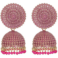 Shining Diva Fashion Latest Stylish Traditional Antique Gold Plated Jhumki Earrings for Women & Girls (13313er), Gold Pink, One Size