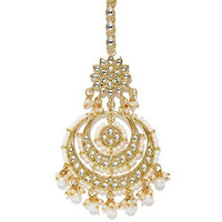 I Jewels 18K Gold Plated Traditional Kundan Studded with pearls Maang Tikka for Women/Girls (T2038W)