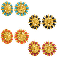 Nakabh Combo of 4 Gold Plated Moti Stud Tops Earrings for Women (Pack of 4 Pairs) (Combo - 05)