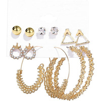 Shining Diva Fashion 6 Pairs Combo Latest Stylish Design Metal Earrings for Women and Girls (B12741er), Golden, 1