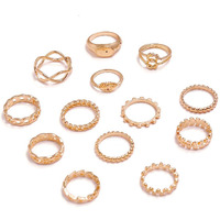 Shining Diva Fashion Latest Stylish Metal Boho Midi Finger Rings for Women and Girls - Set of 13 (D13063r), Golden