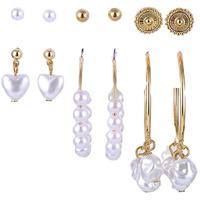 Jewels Galaxy Jewellery For Women Gold Plated White Studs, Hoops and Drop Earrings Set of 6 (JG-PC-ERGT-8701)