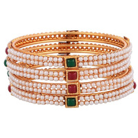 ZENEME Gold Plated Pearl Designer Bangles Jewellery for Women/Girls (2.4)