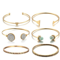 Jewels Galaxy Gold Toned & Gold Plated Set of 6 Contemporary Stackable Korean Bracelet Set with Quotes For Women and Girls (CT-BNGA-49186)