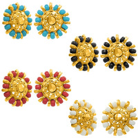 Nakabh Combo of 4 Gold Plated Moti Stud Tops Earrings for Women (Pack of 4 Pairs) (Combo - 04)
