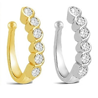 VAMA FASHIONS Clip on Nose Ring Without non Piercing Pressing Type Nose Pins Stud for Women - Combo 2pcs Gold & Silver (Non piercing nose ring)