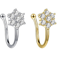 VAMA FASHIONS Clip on Nose Ring Without non Piercing Pressing Type Nose Pins Stud for Women - Combo 2pcs Gold & Silver (Nose ring without piercing)