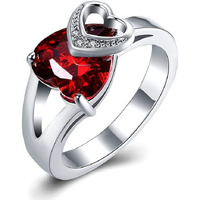 Fashion Frill Womens Ring Butterfly Design Silver Plated Adjustable Finger Ring For Women Girls Valentine Ring Red Crystal Rings Jewellery for Women Anniversary Gift for Wife (Adjustable)