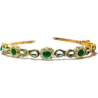 Pinoozclub Kundan Gold Plated Hair Band for Women and Girls/Bride (Green&Gold)