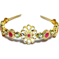 Pinoozclub Kundan Gold Plated Hair Band for Women and Girls/Bride