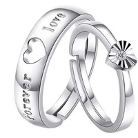 Fashion Frill Delicate Rings For Women Crystal Silver Plated Heart Design Adjustable Silver Ring Finger Couple Ring For Women Girls Men Boys Rings Wife Girlfriend Valentine Classic