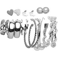 Jewels Galaxy Jewellery For Women Silver Plated Silver-Toned Contemporary Hoop Earrings Set of 9 (JG-PC-ERGT-8731)
