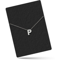 Glittery Diamond Letter P Pendant with Shiny Silver Polish Chain, P Initial Charm
