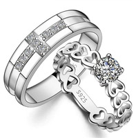 Fashion Frill Delicate Rings For Women Crystal Silver Plated Heart Design Adjustable Silver Ring Finger Couple Ring For Women Girls Men Boys Rings Wife Girlfriend Valentine (American)