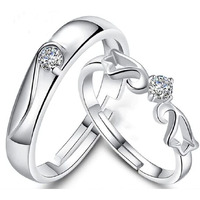 Fashion Frill Delicate Rings For Women Crystal Silver Plated Heart Design Adjustable Silver Ring Finger Couple Ring For Women Girls Men Boys Rings Wife Girlfriend Valentine (Victorian)