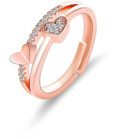 Fashion Frill Mesmerizing Heart Design American Diamond Rose Gold Plated Adjustable Ring For Women & Girls
