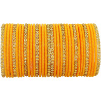 NMII Stylish Glass & Golden Beads Velvet Bangle Set For Women and Girls | Fancy Womens Bangles | Traditional Chudi Set, (F133_Guddan-(3)-Orange-2.2 Inches)