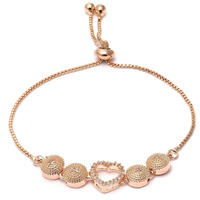 ZENEME Bracelet Rose Gold Plated White American Diamond Studded Heart Shaped Adjustable Bracelet for Women and Gift for Girls