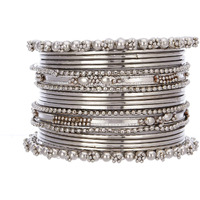 KENNICE Set Of 20 Oxidized Silver-Plated Traditional Bangles Set Jewellery For Girls & Women