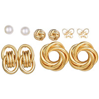 Jewels Galaxy Stylish Pearl & AD Multi Designs Stunning 6 Pair of Earrings Jewellery For Women & Girls (Design 3)