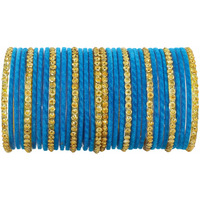 NMII Stylish Glass & Golden Beads Velvet Bangle Set For Women and Girls | Fancy Womens Bangles | Traditional Chudi Set, (F133_Guddan-(3)-SkyBlue-2.6 Inches)
