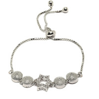 ZENEME Bracelet Rhodium-Plated Silver Toned White American Diamond Studded Heart Shaped Adjustable Bracelet for Women and Girls