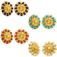 Nakabh Combo of 4 Gold Plated Moti Stud Tops Earrings for Women (Pack of 4 Pairs) (Combo - 08)