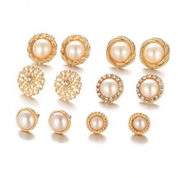 Jewels Galaxy Womens/Girls Fascinating Pearl Gold Plated Brass Stunning 6 Pair of Stud Earrings (Golden, JG-PC-ERGG-171)