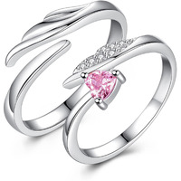 Fashion Frill Delicate Rings For Women Crystal Silver Plated Heart Design Adjustable Silver Ring Finger Couple Ring For Women Girls Men Boys Rings Wife Girlfriend Valentine