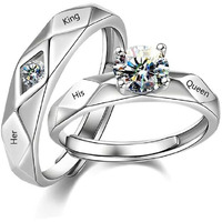 Fashion Frill Romantic Her King Her Queen Ring Crystal Silver Plated Stainless Steel Couple Ring For Women Girls Men Boys