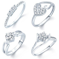 Sukkhi Incredible Rhodium Plated Set of 4 Cz Ring Combo for Women (288CB1300_7)