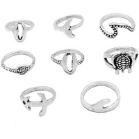 Yellow Chimes Rings for Women and Girls Fashion Aesthetic Ring Set Oxidised Silver Toned Aesthetic Rings Vintage Style Midi Finger 8 PCS Knuckle Rings Set | Birthday Gift For Girls & Women