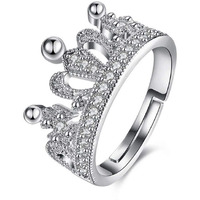 Jewels Galaxy Amazing Zircon Crown Silver Plated Wonderful Adjustable Ring for Women/Girls (SMNJG-RNGG-5183)