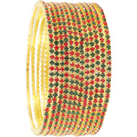 ZULKA Non-Precious Metal Base Metal with Zircon Gemstone Studded worked Glossy Finished Bangle Set For Women and Girls, (RedGreen_2.8 Inches), Pack Of 12 Bangle Set